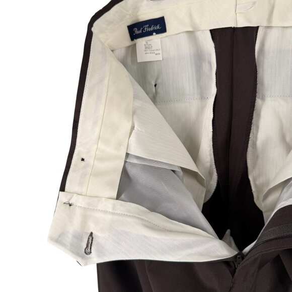 Paul Fredrick Mens Pants 31-R Brown  Worsted Wool Pants New Unhemmed - Picture 11 of 16